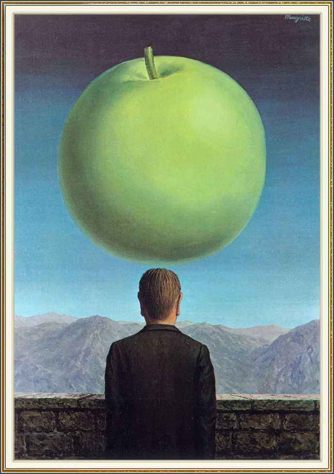 通过关注人类的各种心理感受,让马格利特的作品里加入了神秘色彩,苹果